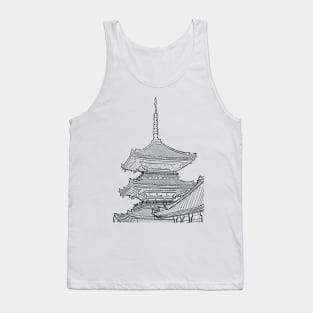 Black and White Japanese Landscape Sketch Tank Top